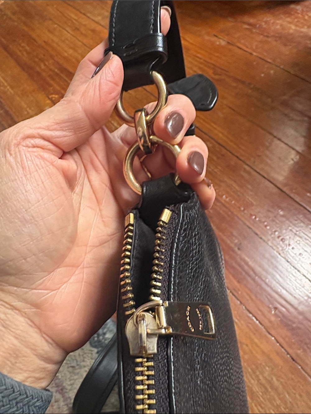Coach Black Pebbled Leather Crossbody with Gold Hardware - Picture 4 of 10